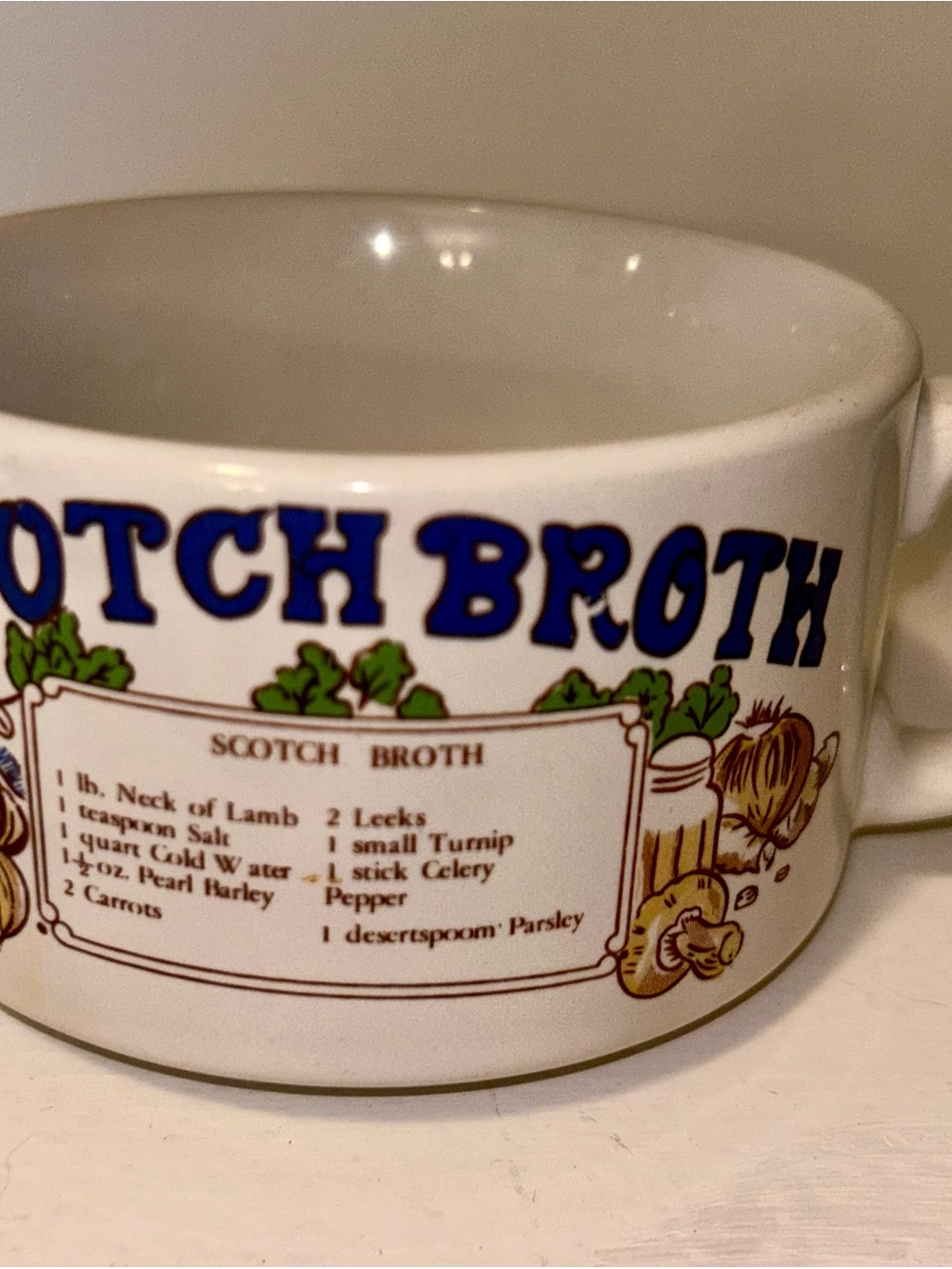 Vintage Scotch Broth Soup Mug - Blue & White